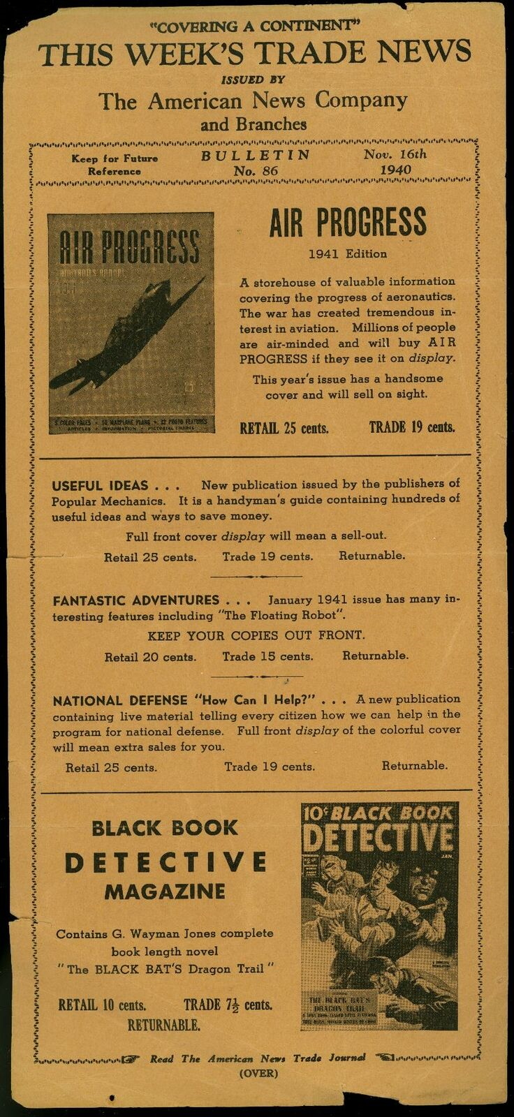 American News Company - Sales Bulletin - November 16 1940